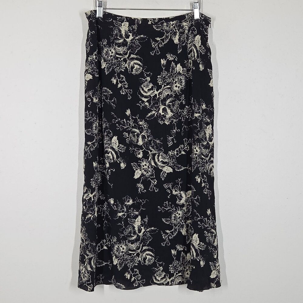Vtg 90s Y2K Silk Dark Floral Mini Pleated Midi Skirt 12 Fairy Grunge Whimsigoth